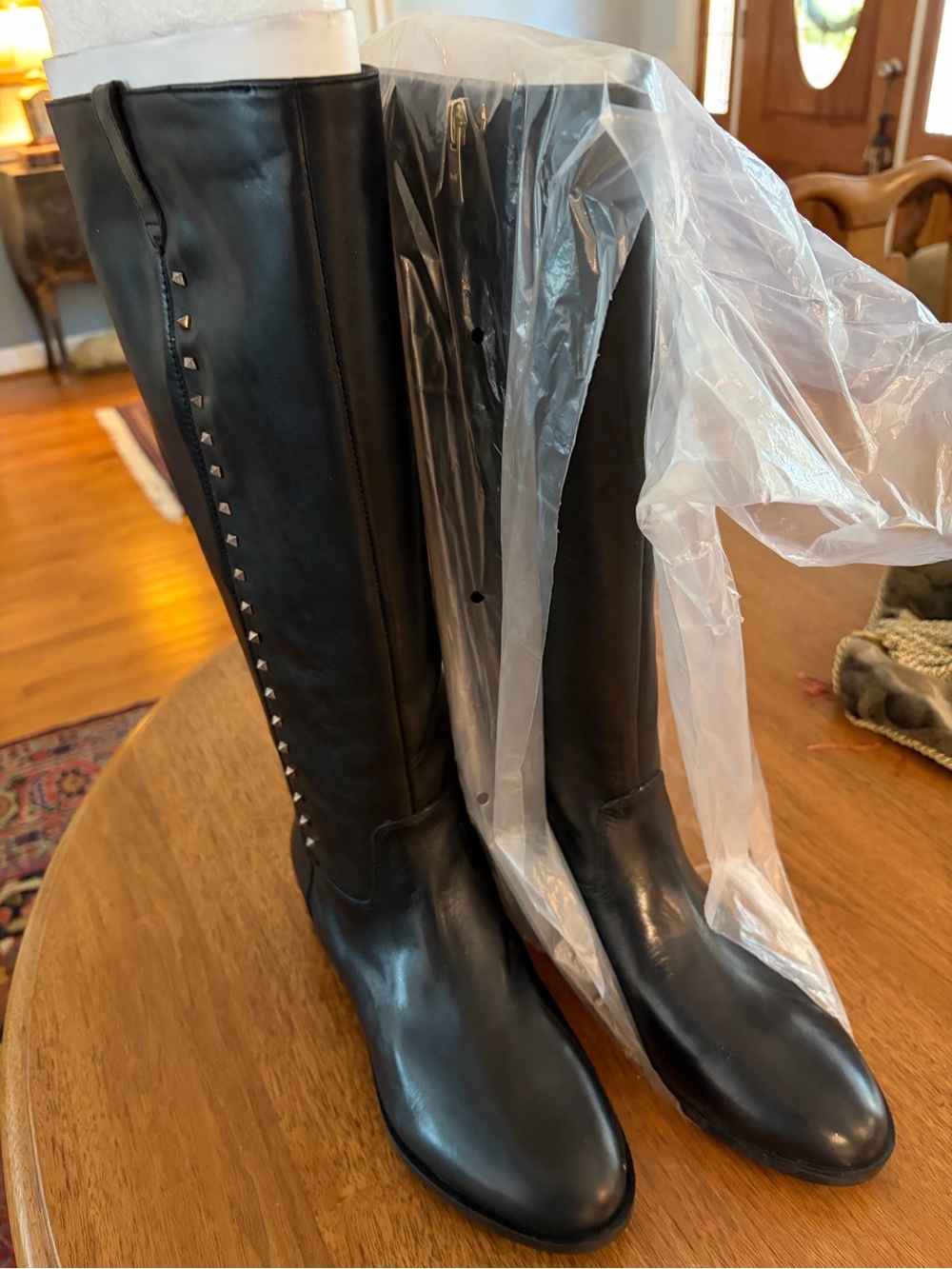 Marc Fisher Black Tall Stud-Trim Riding Boots